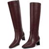 imagewetkiss Knee High Boots for Women Kitten Heel Square toe Tall Boots with Full Side Zipper Low Heel Fashion Dress Long Boot Womens Fall Winter Boot for Date Party EventMatte Burgundy