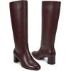 imagewetkiss Low Heel Knee High Boots for Women Regular Calf Friendly Side Zipper Almond Toe Faux Leather Comfortable Boots for Walking Dancing Standing for Long Periods With No PainBurgundy