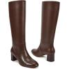 imagewetkiss Low Heel Knee High Boots for Women Regular Calf Friendly Side Zipper Almond Toe Faux Leather Comfortable Boots for Walking Dancing Standing for Long Periods With No PainBrown
