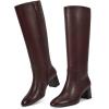 imagewetkiss Low Heel Knee High Boots for Women Regular Calf Friendly Side Zipper Almond Toe Faux Leather Comfortable Boots for Walking Dancing Standing for Long Periods With No PainBurgundy