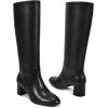 imagewetkiss Low Heel Knee High Boots for Women Regular Calf Friendly Side Zipper Almond Toe Faux Leather Comfortable Boots for Walking Dancing Standing for Long Periods With No PainBlack