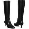 imagewetkiss Low Kitten Heel Women Knee High Boots Regular Calf Friendly Pointed Toe Faux Leather Comfortable Boots with ZipperBlack