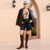imagewetkiss Low Kitten Heel Women Knee High Boots Regular Calf Friendly Pointed Toe Faux Leather Comfortable Boots with ZipperBrown
