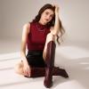 imagewetkiss Low Kitten Heel Women Knee High Boots Regular Calf Friendly Pointed Toe Faux Leather Comfortable Boots with ZipperBurgundy