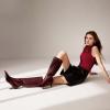 imagewetkiss Low Kitten Heel Women Knee High Boots Regular Calf Friendly Pointed Toe Faux Leather Comfortable Boots with ZipperBurgundy