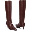 imagewetkiss Low Kitten Heel Women Knee High Boots Regular Calf Friendly Pointed Toe Faux Leather Comfortable Boots with ZipperBurgundy