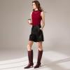 imagewetkiss Low Kitten Heel Women Knee High Boots Regular Calf Friendly Pointed Toe Faux Leather Comfortable Boots with ZipperBurgundy