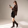 imagewetkiss Low Kitten Heel Women Knee High Boots Regular Calf Friendly Pointed Toe Faux Leather Comfortable Boots with ZipperChocolate Brown