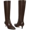 imagewetkiss Low Kitten Heel Women Knee High Boots Regular Calf Friendly Pointed Toe Faux Leather Comfortable Boots with ZipperChocolate Brown