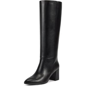 imagewetkiss Knee High Boots Women Pointed Toe Chunky Block Heel Boots with Side Zipper Dress Fashion Fall Long Tall BootBlack