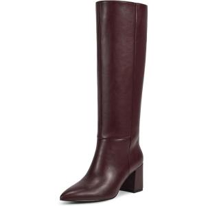 imagewetkiss Knee High Boots Women Pointed Toe Chunky Block Heel Boots with Side Zipper Dress Fashion Fall Long Tall BootBurgundy