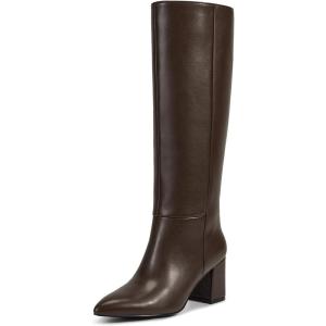 imagewetkiss Knee High Boots Women Pointed Toe Chunky Block Heel Boots with Side Zipper Dress Fashion Fall Long Tall BootChocolate Brown