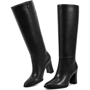 imagewetkiss Knee High Boots for Women Chunky Block Heeled Boots with Full Side Zipper Almond Toe Mid Heel Long Boot Womens Fall Winter Boot for Party Date Prom FestivalMatte Black