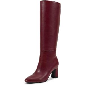 imagewetkiss Knee High Boots for Women Chunky Heel Round Toe Long Boots with Side Zipper and Elastic Band Design Almond Toe Dress Tall Boots Fashion Party Wedding DailyRed