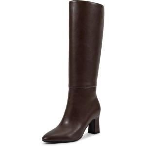 imagewetkiss Knee High Boots for Women Chunky Heel Round Toe Long Boots with Side Zipper and Elastic Band Design Almond Toe Dress Tall Boots Fashion Party Wedding DailyChocolate