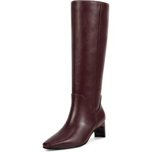 imagewetkiss Knee High Boots for Women Kitten Heel Square toe Tall Boots with Full Side Zipper Low Heel Fashion Dress Long Boot Womens Fall Winter Boot for Date Party EventMatte Burgundy