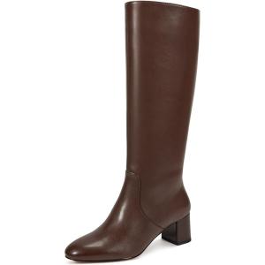 imagewetkiss Low Heel Knee High Boots for Women Regular Calf Friendly Side Zipper Almond Toe Faux Leather Comfortable Boots for Walking Dancing Standing for Long Periods With No PainBrown