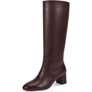 imagewetkiss Low Heel Knee High Boots for Women Regular Calf Friendly Side Zipper Almond Toe Faux Leather Comfortable Boots for Walking Dancing Standing for Long Periods With No PainBurgundy