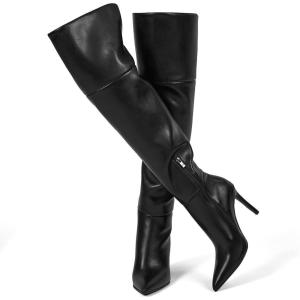 imagewetkiss Womens Thigh High Boots Stiletto High Heel Over the Knee Fashion Dress Long Boots with Sexy Ponited Toe Zipper up Tall Boots for Date Party ClubMatte Black