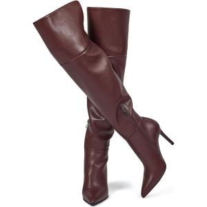 imagewetkiss Womens Thigh High Boots Stiletto High Heel Over the Knee Fashion Dress Long Boots with Sexy Ponited Toe Zipper up Tall Boots for Date Party ClubBurgundy