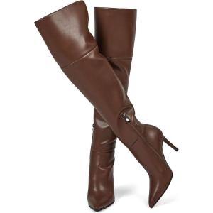imagewetkiss Womens Thigh High Boots Stiletto High Heel Over the Knee Fashion Dress Long Boots with Sexy Ponited Toe Zipper up Tall Boots for Date Party ClubMatte Brown