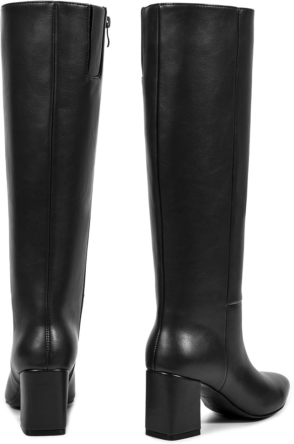 imagewetkiss Knee High Boots Women Pointed Toe Chunky Block Heel Boots with Side Zipper Dress Fashion Fall Long Tall BootBlack