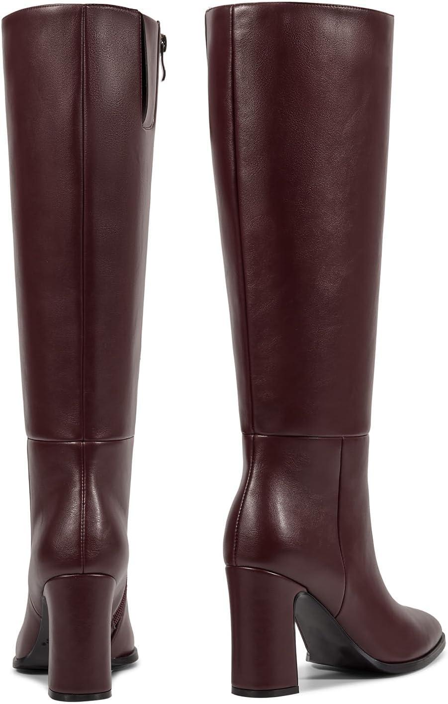 imagewetkiss Knee High Boots for Women Chunky Block Heeled Boots with Full Side Zipper Almond Toe Mid Heel Long Boot Womens Fall Winter Boot for Party Date Prom FestivalMatte Burgundy