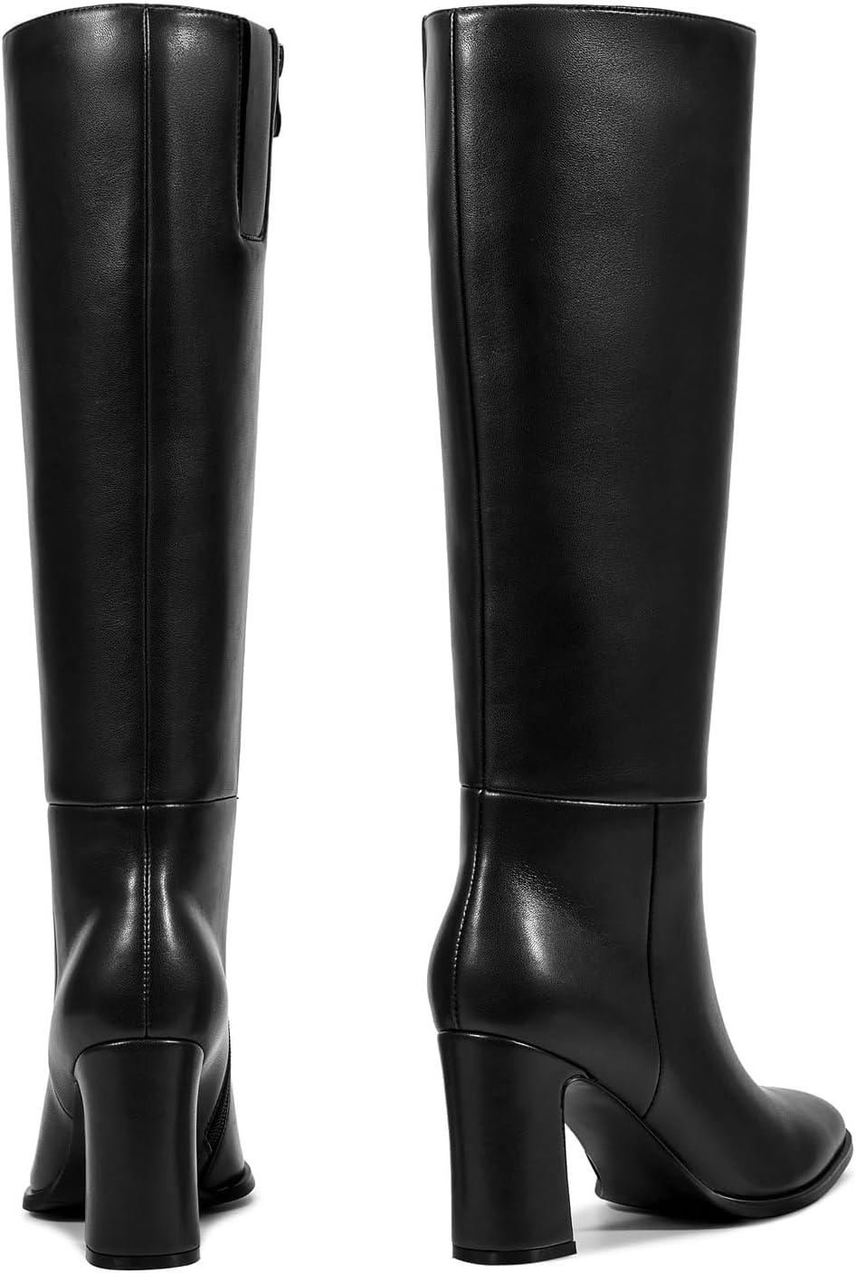 imagewetkiss Knee High Boots for Women Chunky Block Heeled Boots with Full Side Zipper Almond Toe Mid Heel Long Boot Womens Fall Winter Boot for Party Date Prom FestivalMatte Black