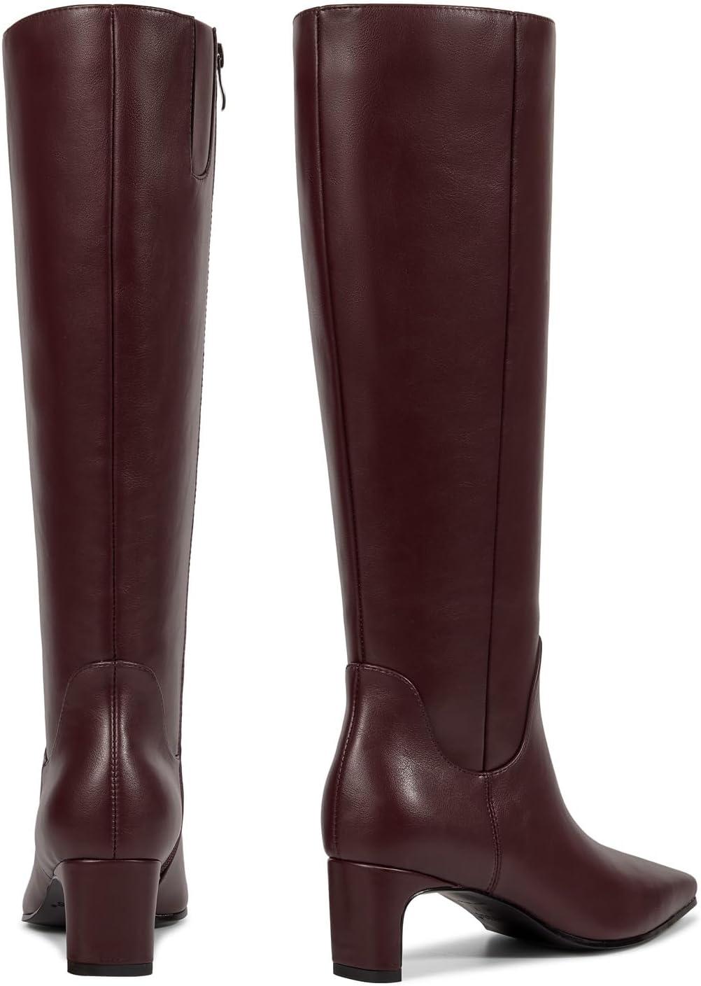 imagewetkiss Knee High Boots for Women Kitten Heel Square toe Tall Boots with Full Side Zipper Low Heel Fashion Dress Long Boot Womens Fall Winter Boot for Date Party EventMatte Burgundy