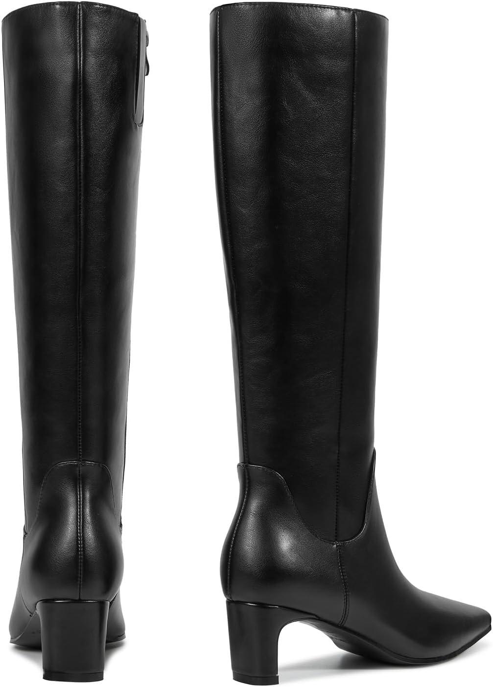 imagewetkiss Knee High Boots for Women Kitten Heel Square toe Tall Boots with Full Side Zipper Low Heel Fashion Dress Long Boot Womens Fall Winter Boot for Date Party EventMatte Black