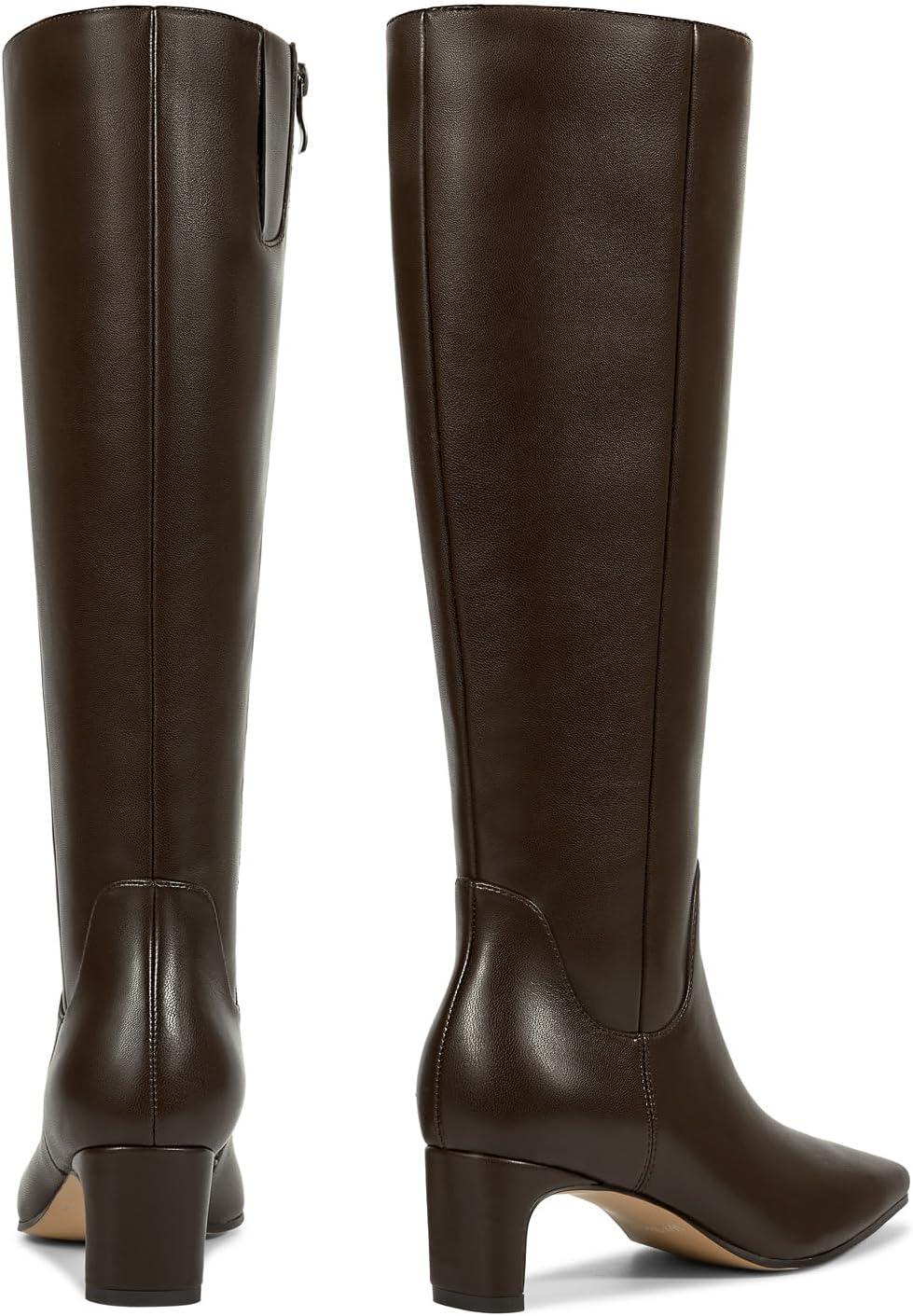 imagewetkiss Knee High Boots for Women Kitten Heel Square toe Tall Boots with Full Side Zipper Low Heel Fashion Dress Long Boot Womens Fall Winter Boot for Date Party EventChocolate Brown
