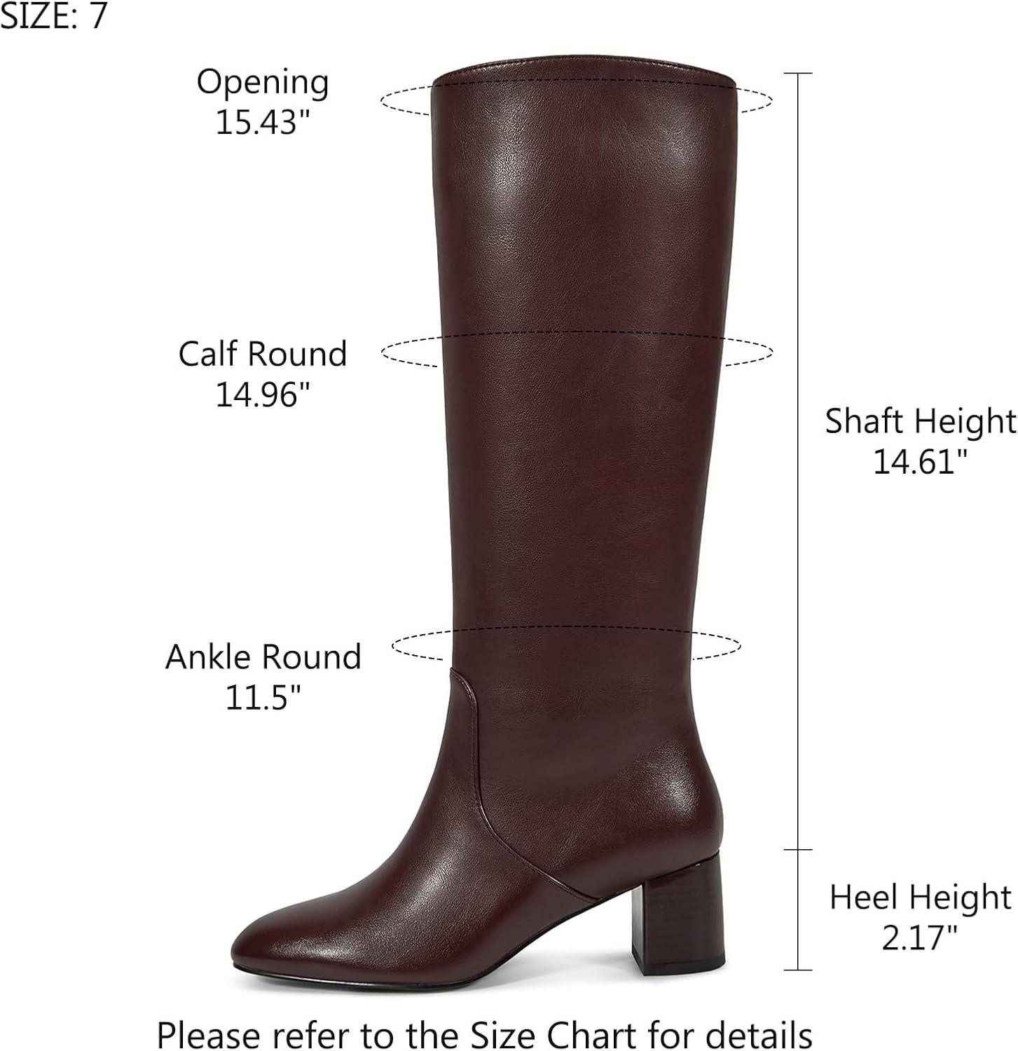 imagewetkiss Low Heel Knee High Boots for Women Regular Calf Friendly Side Zipper Almond Toe Faux Leather Comfortable Boots for Walking Dancing Standing for Long Periods With No PainBurgundy