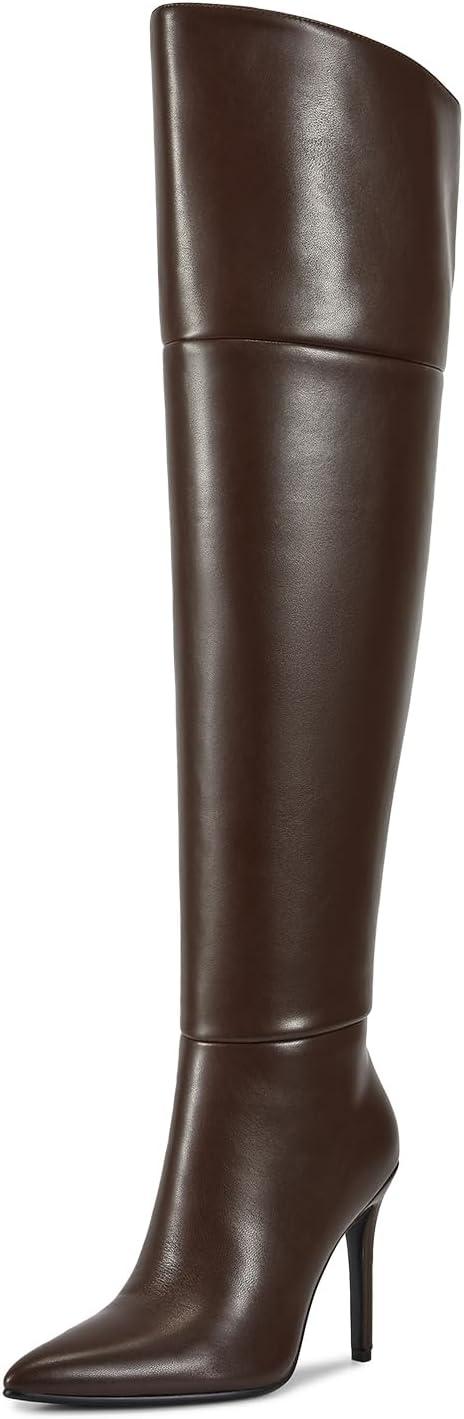 imagewetkiss Womens Thigh High Boots Stiletto High Heel Over the Knee Fashion Dress Long Boots with Sexy Ponited Toe Zipper up Tall Boots for Date Party ClubChocolate Brown