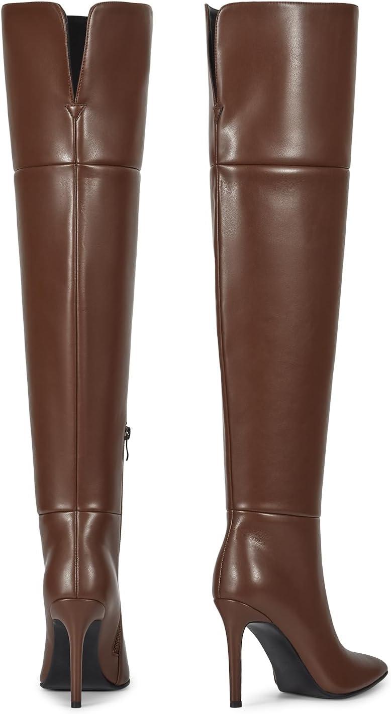 imagewetkiss Womens Thigh High Boots Stiletto High Heel Over the Knee Fashion Dress Long Boots with Sexy Ponited Toe Zipper up Tall Boots for Date Party ClubMatte Brown