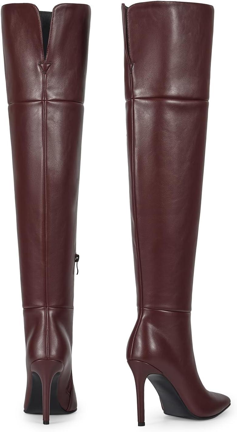 imagewetkiss Womens Thigh High Boots Stiletto High Heel Over the Knee Fashion Dress Long Boots with Sexy Ponited Toe Zipper up Tall Boots for Date Party ClubBurgundy
