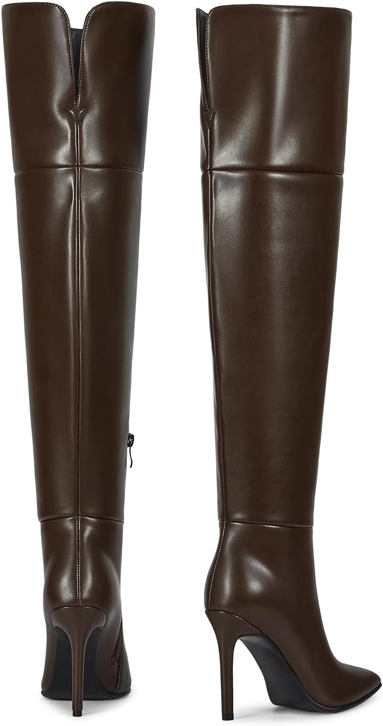 imagewetkiss Womens Thigh High Boots Stiletto High Heel Over the Knee Fashion Dress Long Boots with Sexy Ponited Toe Zipper up Tall Boots for Date Party ClubChocolate Brown