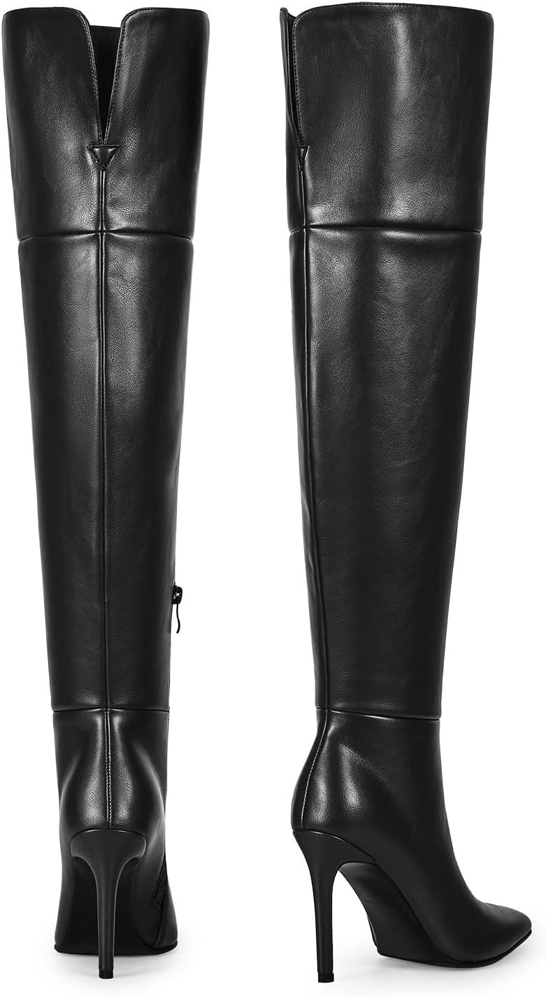 imagewetkiss Womens Thigh High Boots Stiletto High Heel Over the Knee Fashion Dress Long Boots with Sexy Ponited Toe Zipper up Tall Boots for Date Party ClubMatte Black