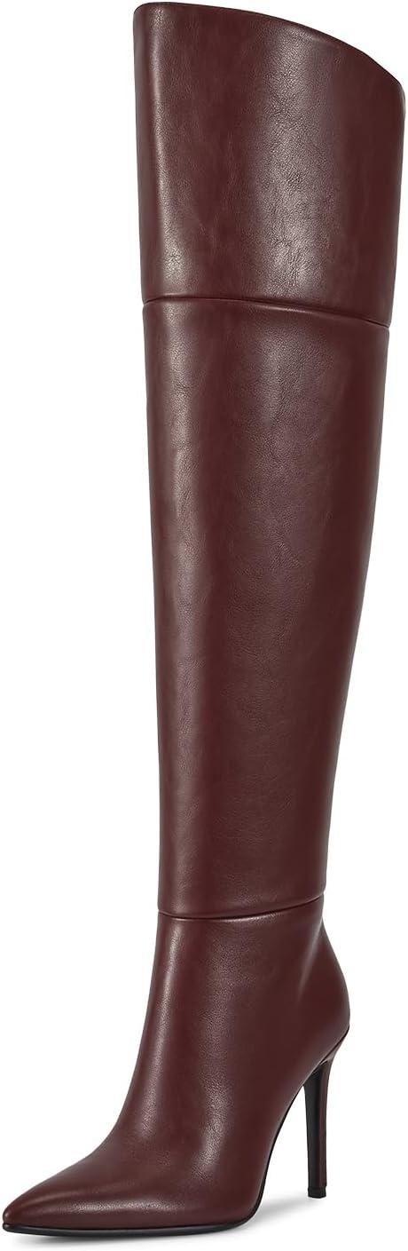 imagewetkiss Womens Thigh High Boots Stiletto High Heel Over the Knee Fashion Dress Long Boots with Sexy Ponited Toe Zipper up Tall Boots for Date Party ClubBurgundy