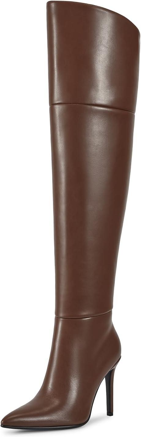 imagewetkiss Womens Thigh High Boots Stiletto High Heel Over the Knee Fashion Dress Long Boots with Sexy Ponited Toe Zipper up Tall Boots for Date Party ClubMatte Brown