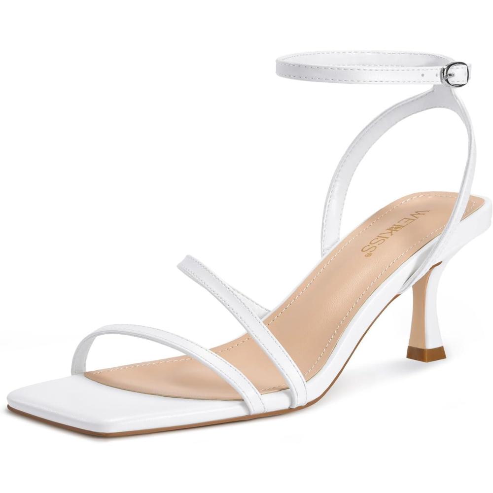 imagewetkiss Kitten Heels for Women White Modern Dressy Slingback Sandals with Ankle Strap Open Toe Plastic Sole ampamp Insole Faux Leather Outer Perfect for Walking Parties Weddings ampamp BeachWhite