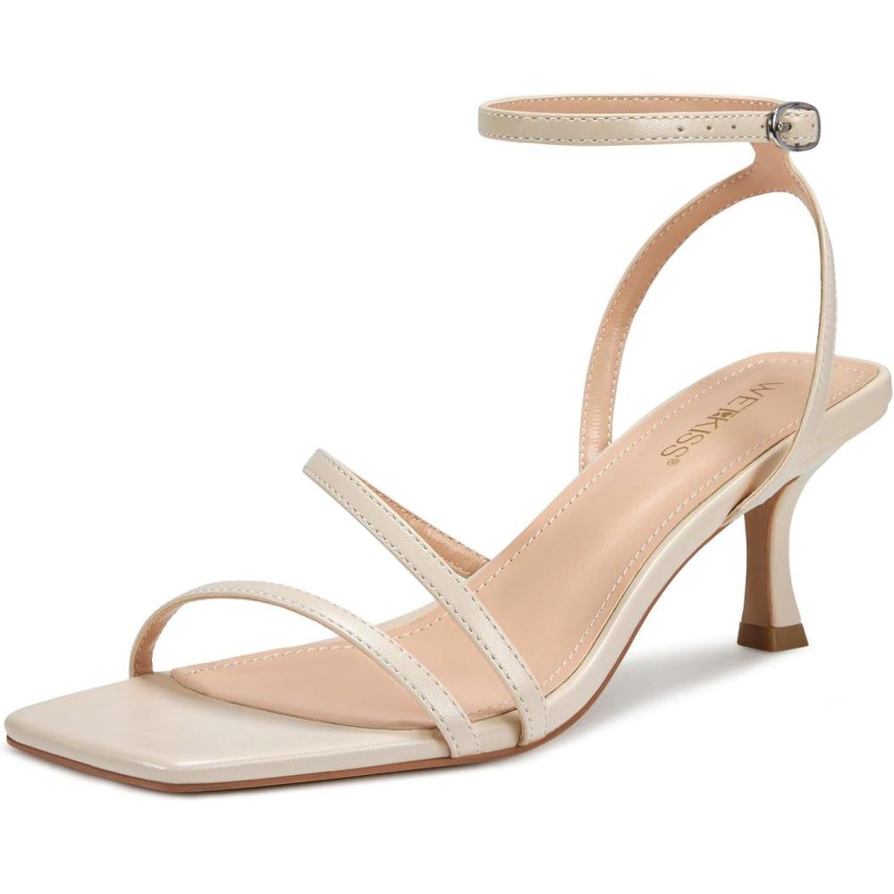 imagewetkiss Kitten Heels for Women White Modern Dressy Slingback Sandals with Ankle Strap Open Toe Plastic Sole ampamp Insole Faux Leather Outer Perfect for Walking Parties Weddings ampamp BeachBeige