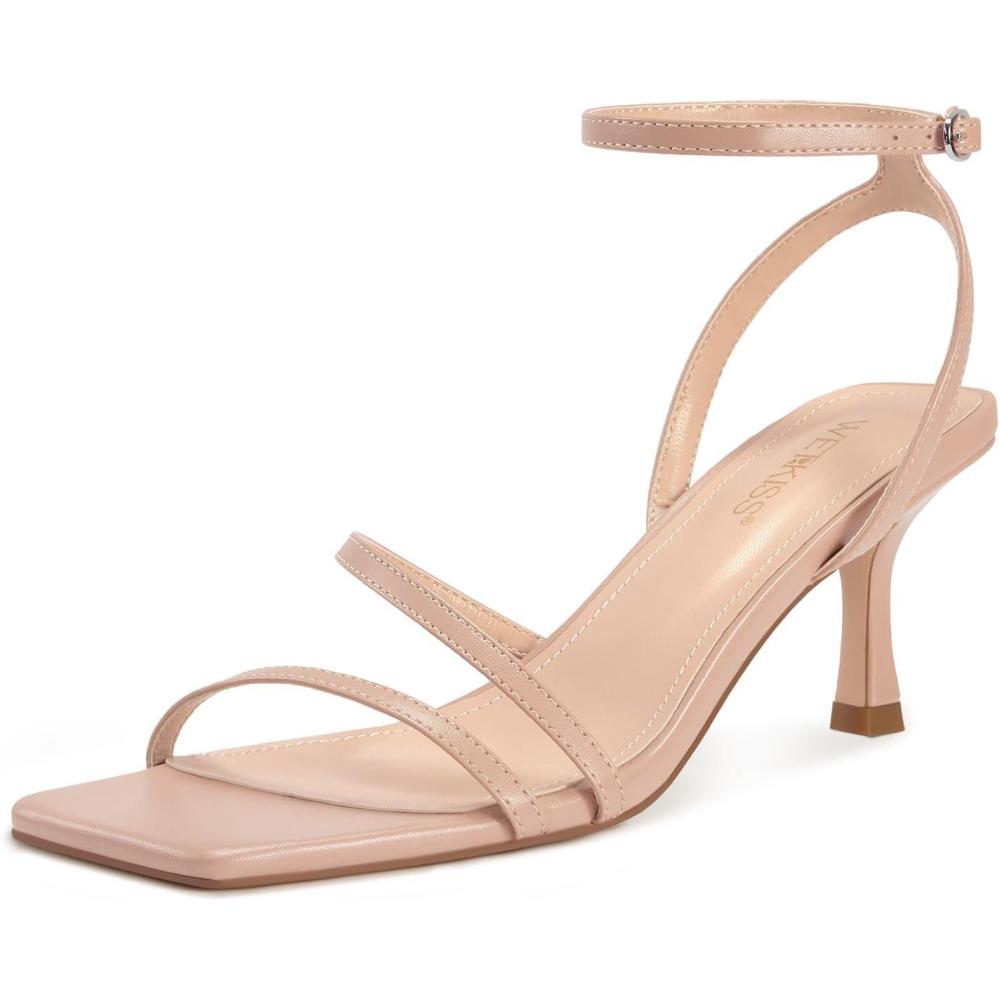 imagewetkiss Kitten Heels for Women White Modern Dressy Slingback Sandals with Ankle Strap Open Toe Plastic Sole ampamp Insole Faux Leather Outer Perfect for Walking Parties Weddings ampamp BeachNude