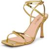 imagewetkiss Strappy Heels for Women Stiletto High Heeled Sandals Adjustable Ankle Strap Square Open Toe for Homecoming Party Dress Wedding DailyMirror Gold