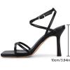 imagewetkiss Strappy Heels for Women Stiletto High Heeled Sandals Adjustable Ankle Strap Square Open Toe for Homecoming Party Dress Wedding DailyBlack