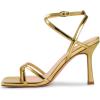 imagewetkiss Strappy Heels for Women Stiletto High Heeled Sandals Adjustable Ankle Strap Square Open Toe for Homecoming Party Dress Wedding DailyMirror Gold