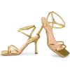 imagewetkiss Strappy Heels for Women Stiletto High Heeled Sandals Adjustable Ankle Strap Square Open Toe for Homecoming Party Dress Wedding DailyMirror Gold