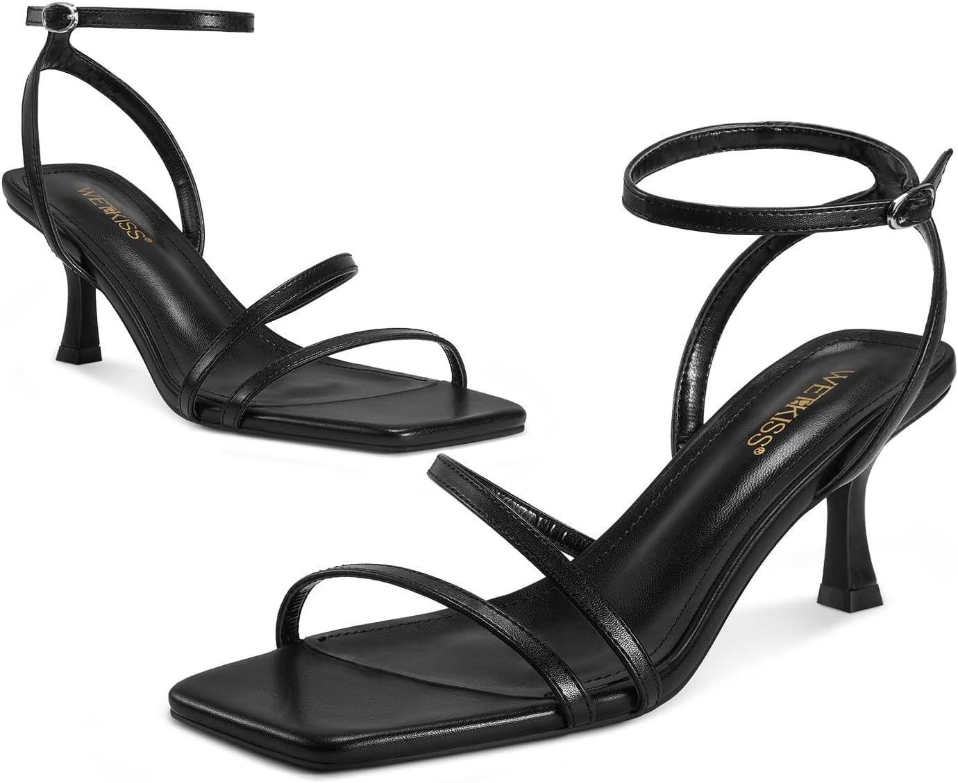 imagewetkiss Kitten Heels for Women White Modern Dressy Slingback Sandals with Ankle Strap Open Toe Plastic Sole ampamp Insole Faux Leather Outer Perfect for Walking Parties Weddings ampamp BeachBlack