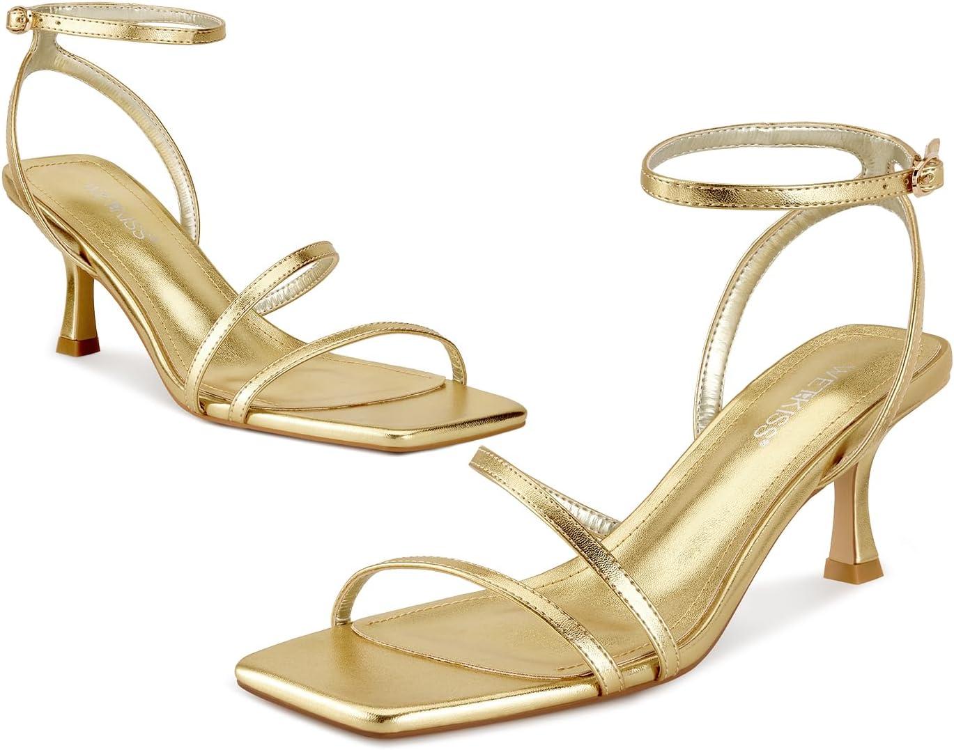 imagewetkiss Kitten Heels for Women White Modern Dressy Slingback Sandals with Ankle Strap Open Toe Plastic Sole ampamp Insole Faux Leather Outer Perfect for Walking Parties Weddings ampamp BeachGold