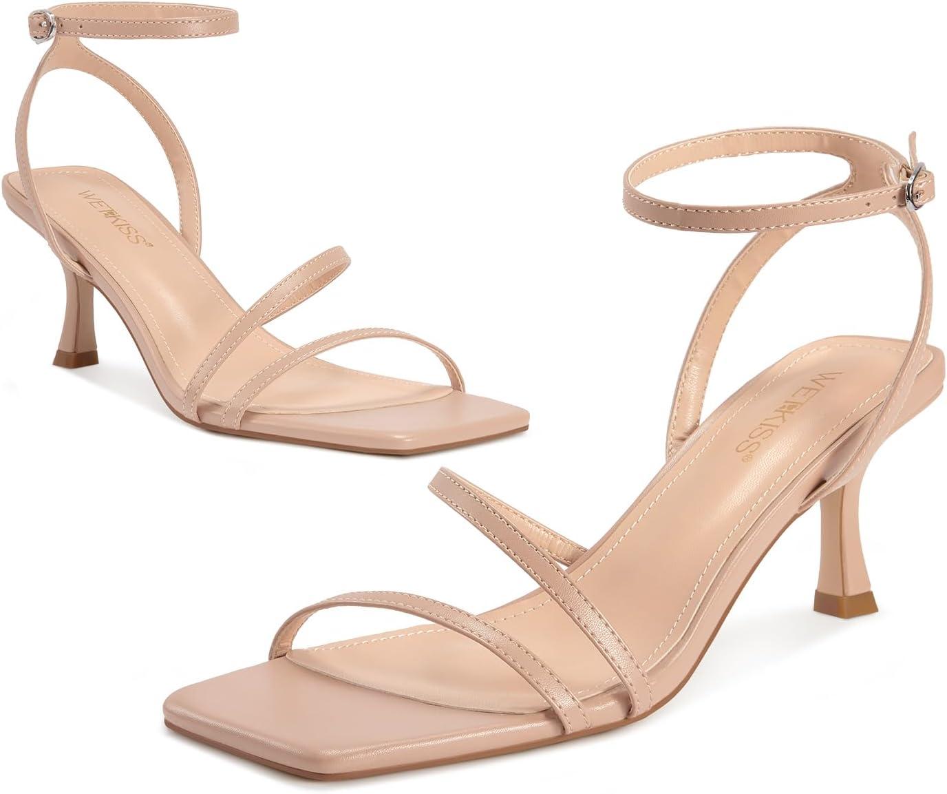 imagewetkiss Kitten Heels for Women White Modern Dressy Slingback Sandals with Ankle Strap Open Toe Plastic Sole ampamp Insole Faux Leather Outer Perfect for Walking Parties Weddings ampamp BeachNude