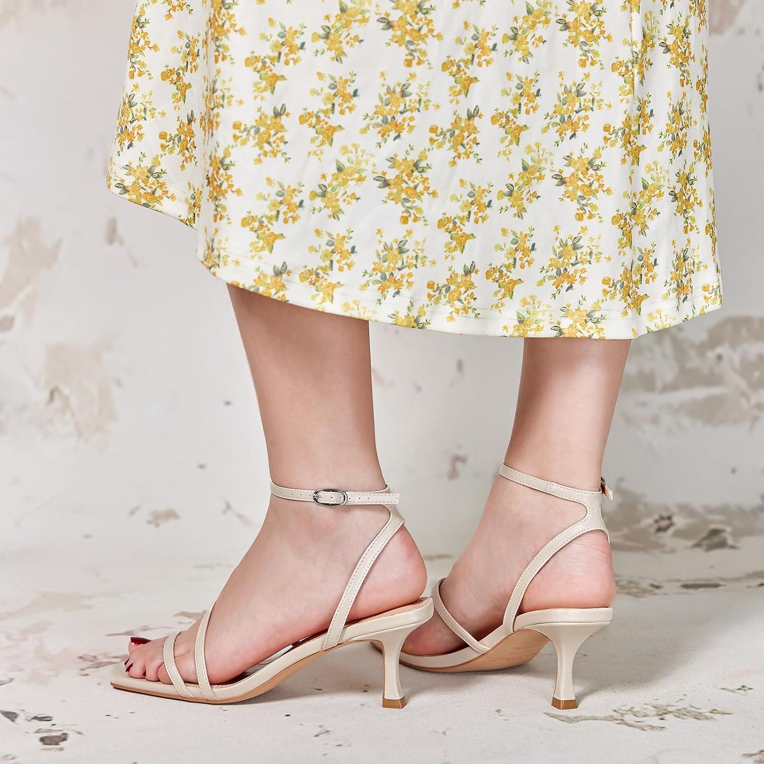 imagewetkiss Kitten Heels for Women White Modern Dressy Slingback Sandals with Ankle Strap Open Toe Plastic Sole ampamp Insole Faux Leather Outer Perfect for Walking Parties Weddings ampamp BeachBeige